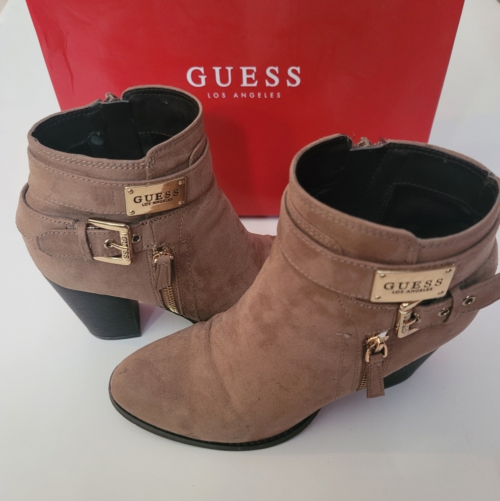 Guess Women's Brown Ankle Booties with Gold Accents